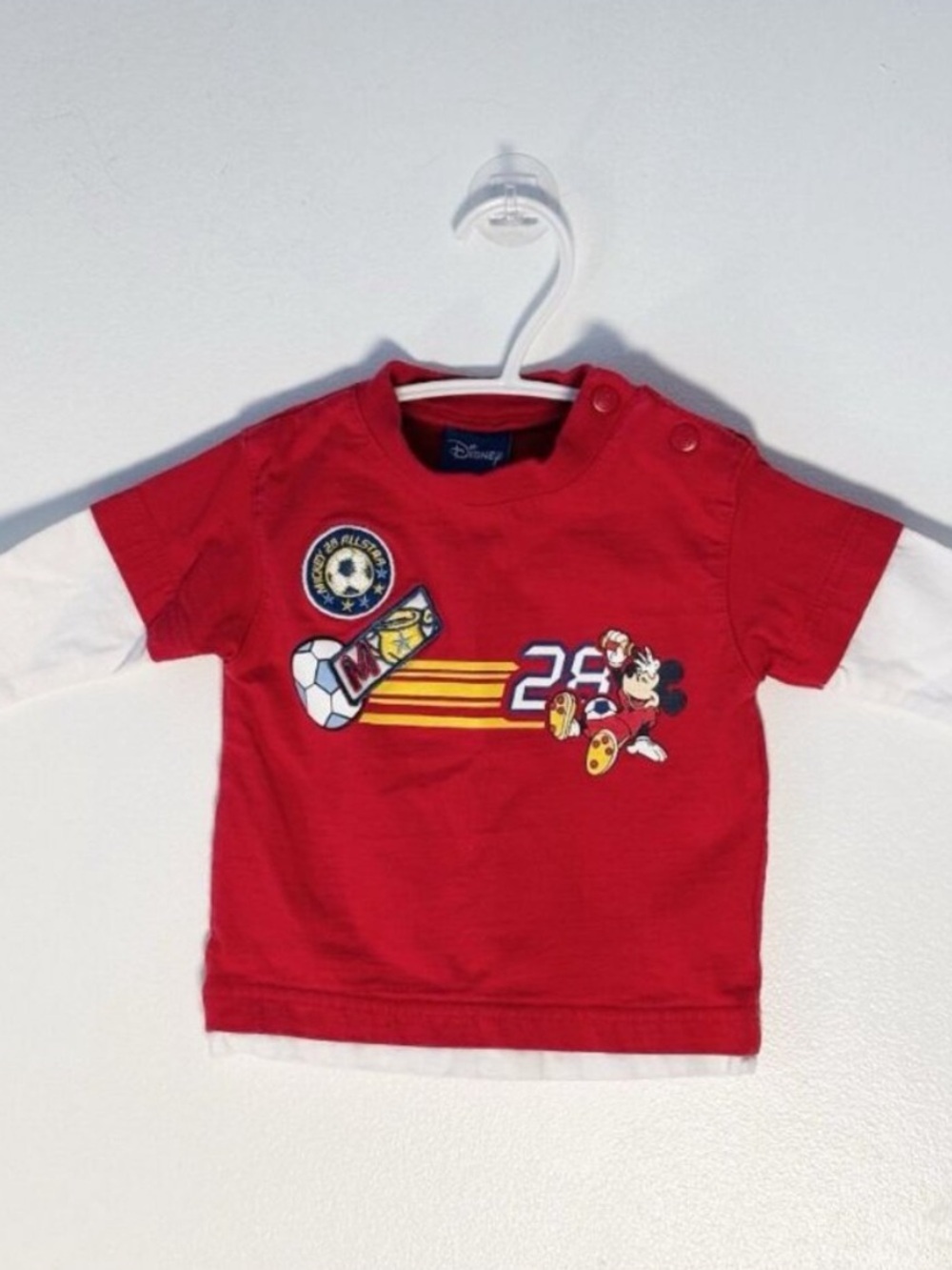 Y2K Vintage Layered Mickey Mouse Soccor Shirt 1928 Allstar Disney 100% Cotton 3M